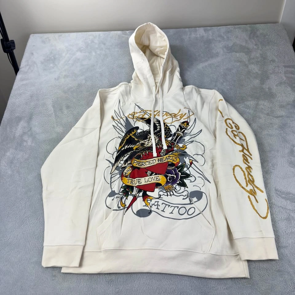 Vintage Ed Hardy Cream Fleeced Hoodie - Men's Large