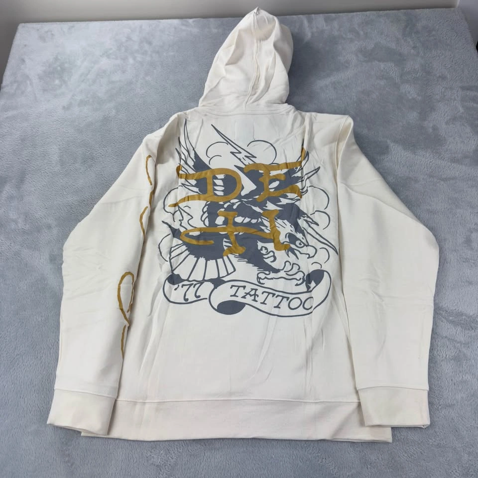 Vintage Ed Hardy Cream Fleeced Hoodie - Men's Large - photo 5