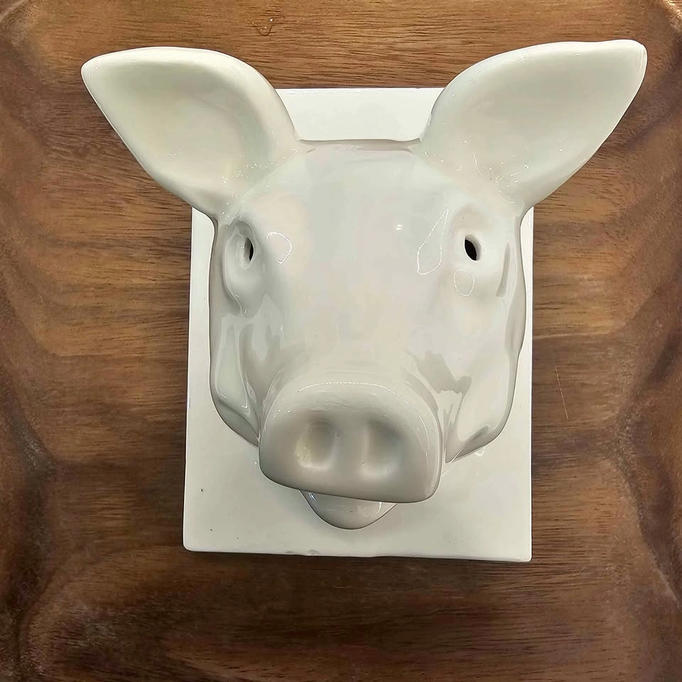 White Ceramic Pig Head Wall Decor
