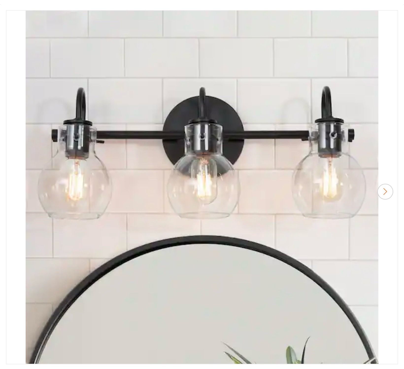 22" 3-Light Black Bathroom Vanity Light