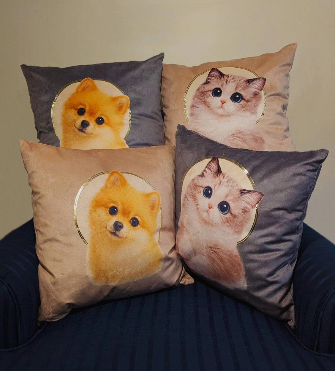 Cat 18x18 Velvet Throw Pillow w/ Gold Foil Halo & Insert - photo 2