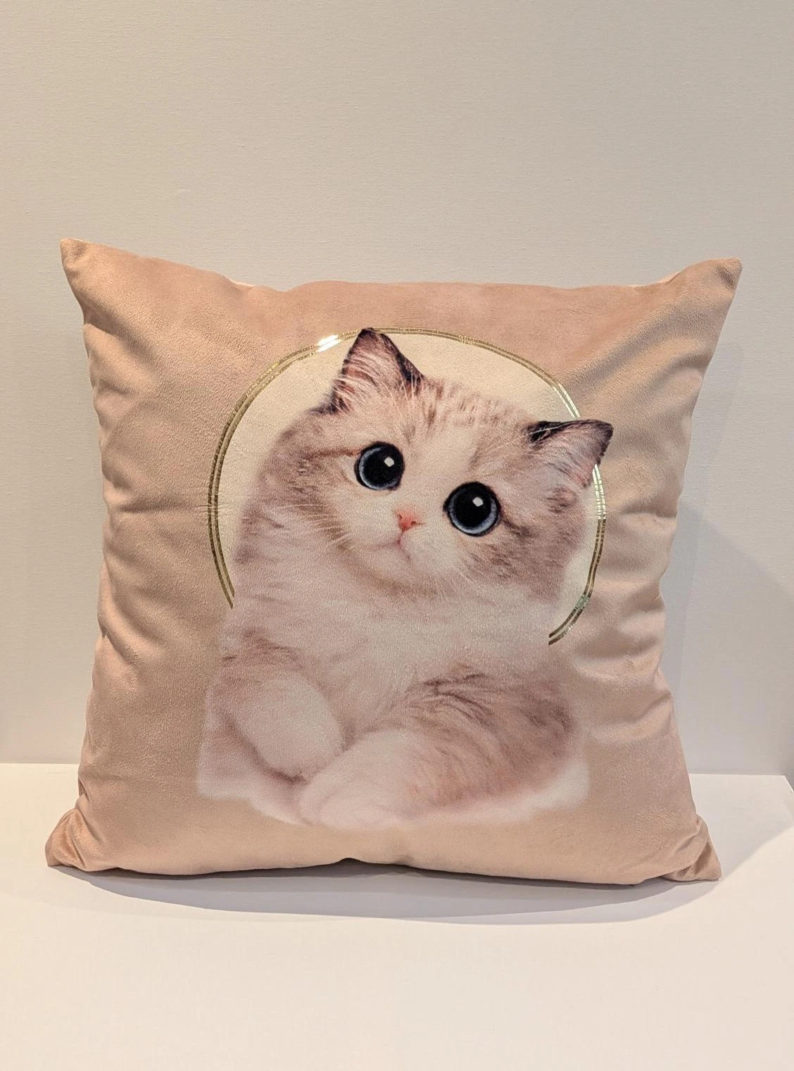 Cat 18x18 Velvet Throw Pillow w/ Gold Foil Halo & Insert - photo 4