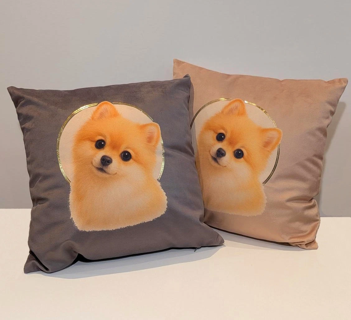 Dog 18x18 Velvet Throw Pillow with Gold Foil Halo