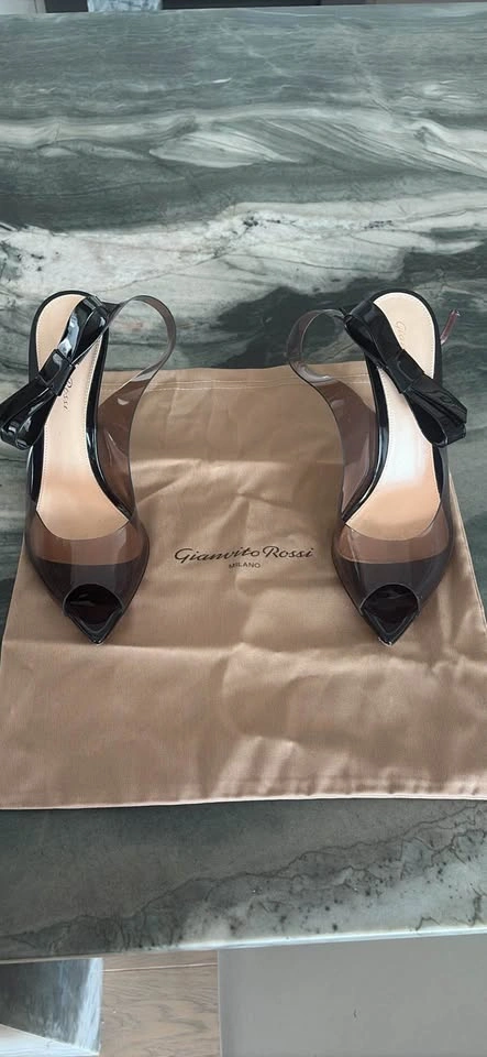 Gianvito Rossi Peep-Toe Plexi Slingback Heels with Bow - photo 2