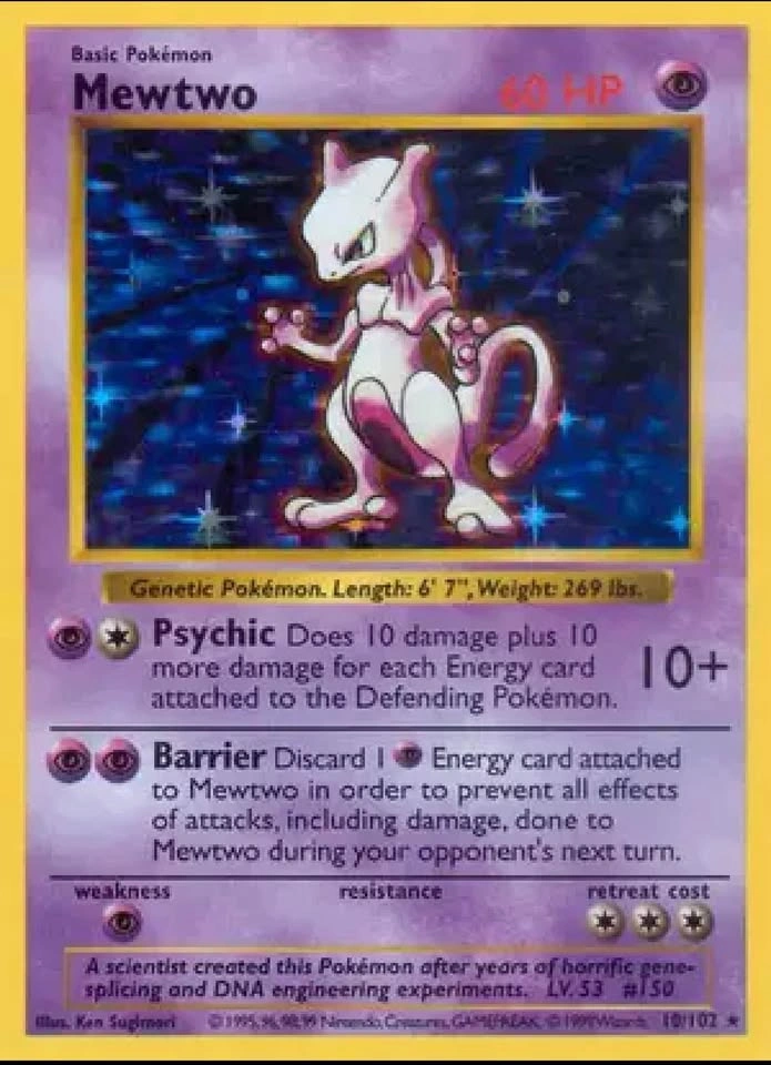 Pokémon Base Set Shadowless Mewtwo - photo 3