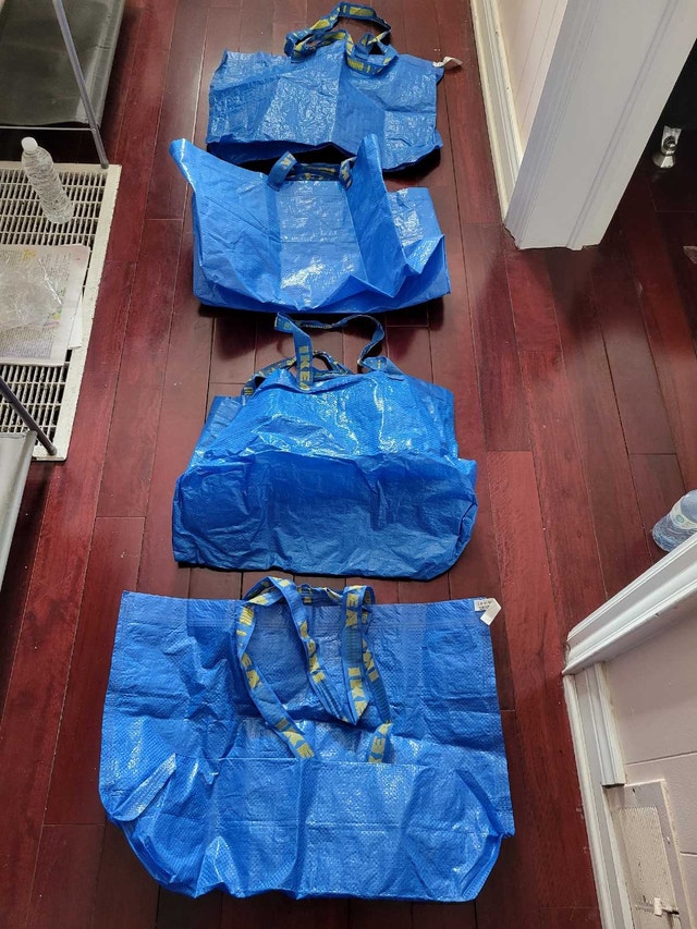 $1 each, $3 for all IKEA Blue Shopping Bags