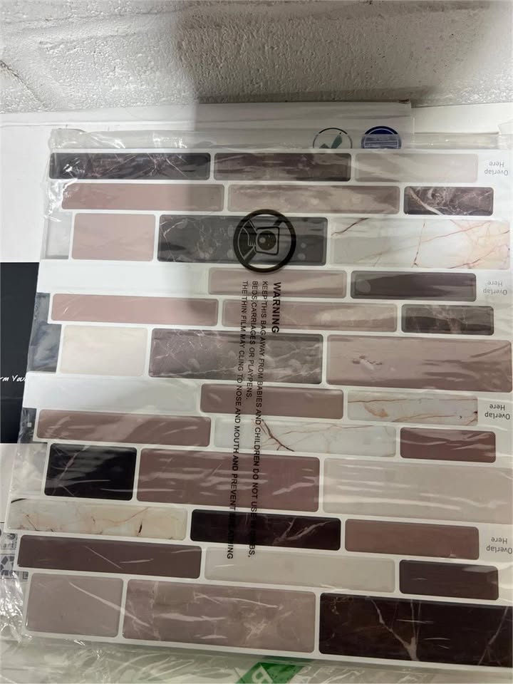 10-Sheet Vinyl Wall Tiles, 12" x 12", Brown Marble - photo 5
