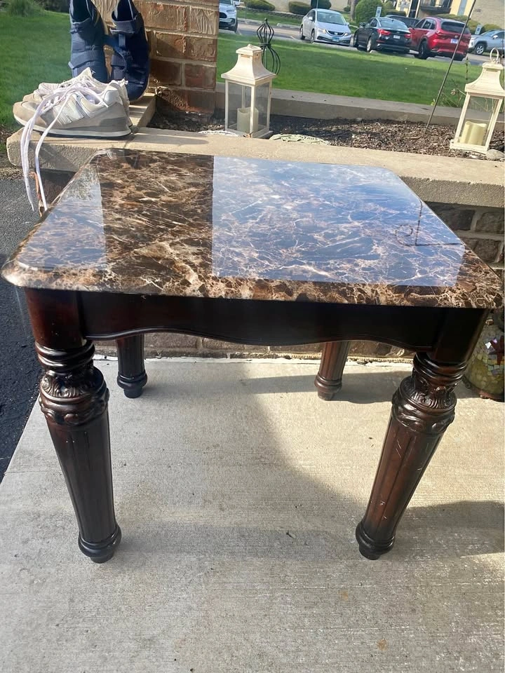 Faux Granite Wood End Table