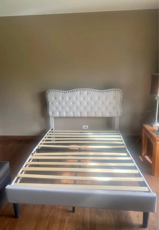 Full Size Tan Upholstered Bed Frame