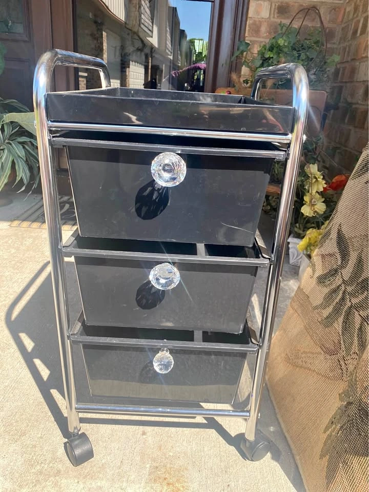 3-Drawer Black Resin Storage with Crystal Knobs
