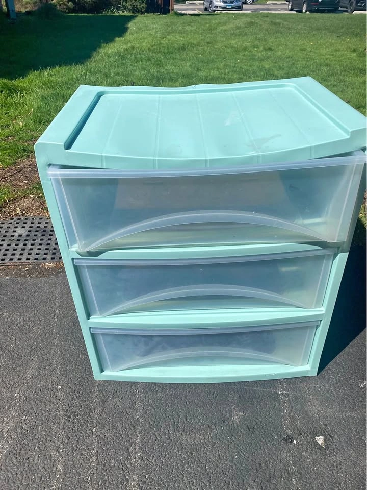 3-Drawer Teal Plastic Storage 22”w x 15”d x 25”h