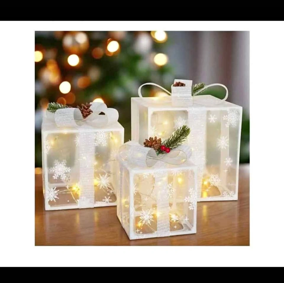 New LED Christmas Lighted Gift Box 3 Piece Set