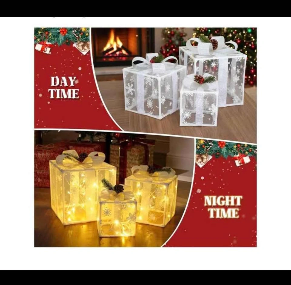 New LED Christmas Lighted Gift Box 3 Piece Set - photo 2