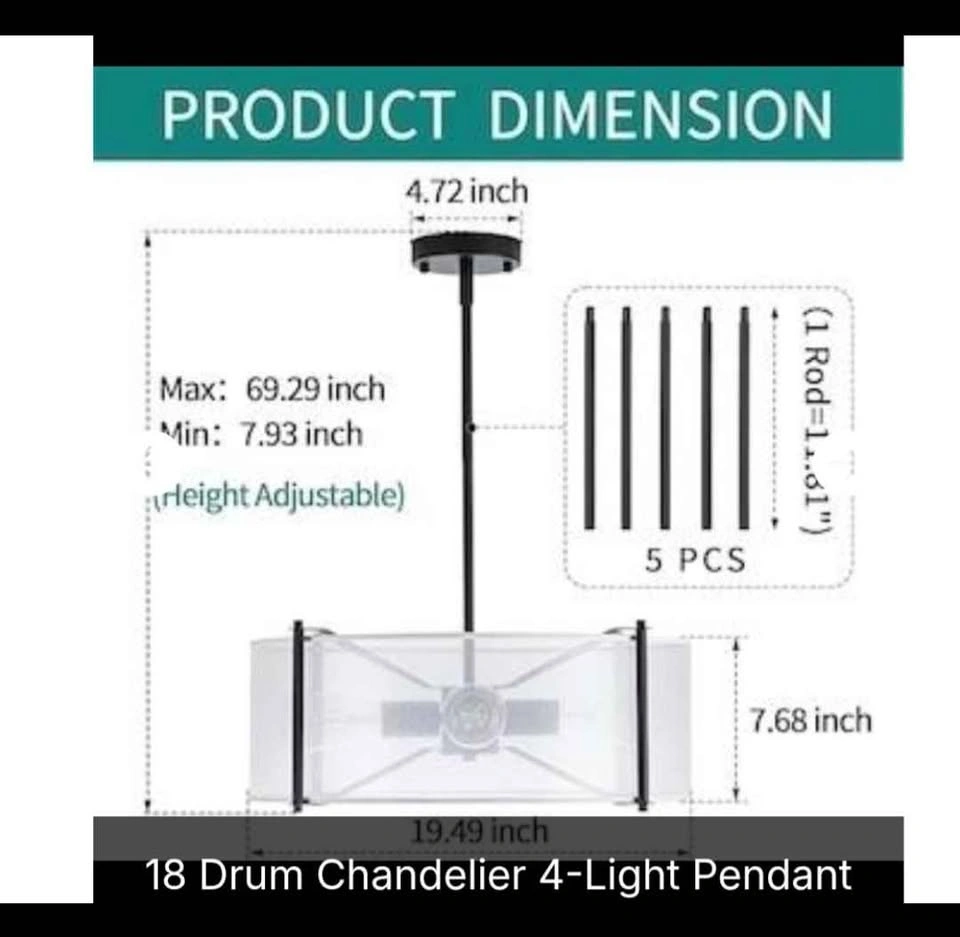 New 4 Light Pendant Drum Chandelier - photo 3