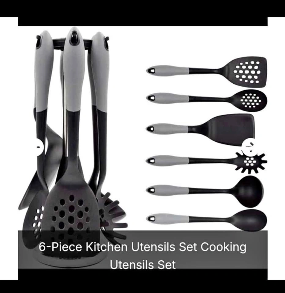 New Black & Grey 6 Pc Kitchen Utensils Set by Flawless Casa