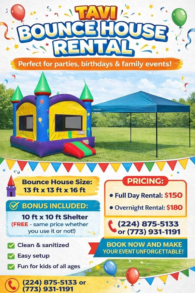 🎉 BOUNCING HOUSE FOR RENT – CHICAGO (60634 & NORTH SIDE) 🎉