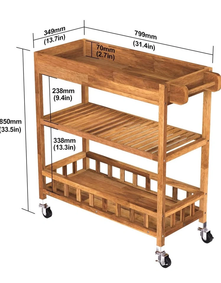 Brand new 3 Tier Acacia Hardwood Kitchen Cart - photo 2