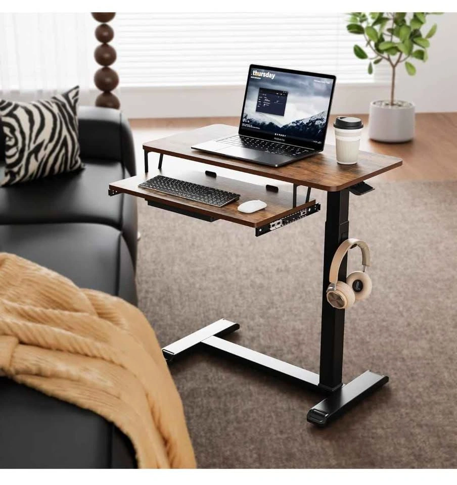 Adjustable Overbed Table with Wheels - Walnut - photo 5