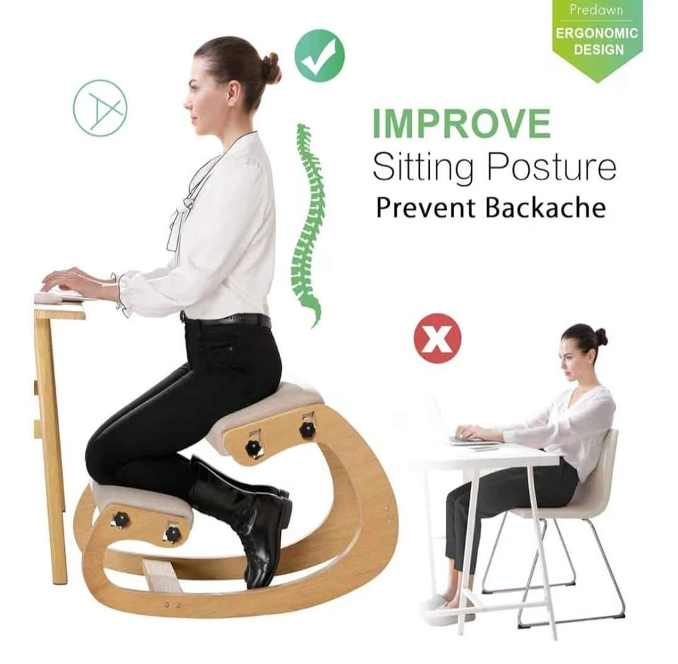 Ergonomic Rocking Kneeling Chair with Linen Cushion - photo 4
