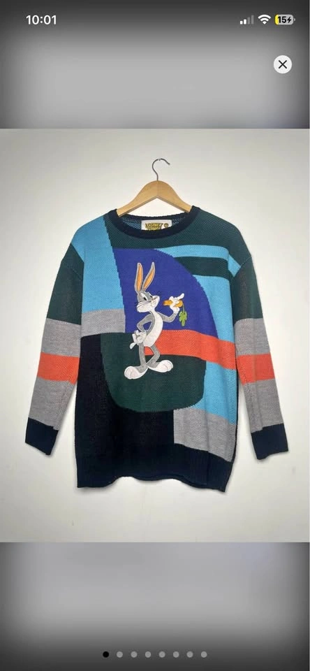 Vintage 90s Looney Tunes Bugs Bunny Colorblock Sweater XL