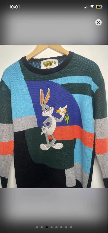 Vintage 90s Looney Tunes Bugs Bunny Colorblock Sweater XL - photo 3