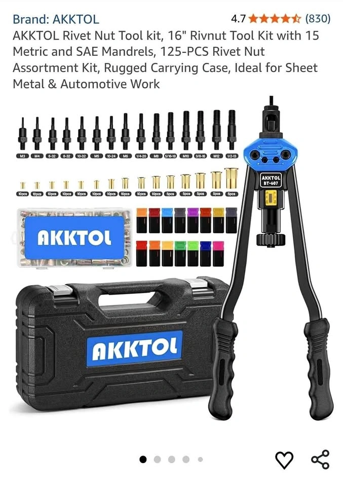 AKKTOL Rivet Nut Tool Kit 16 inch 15 Mandrels 125-PCS Rivet Nuts