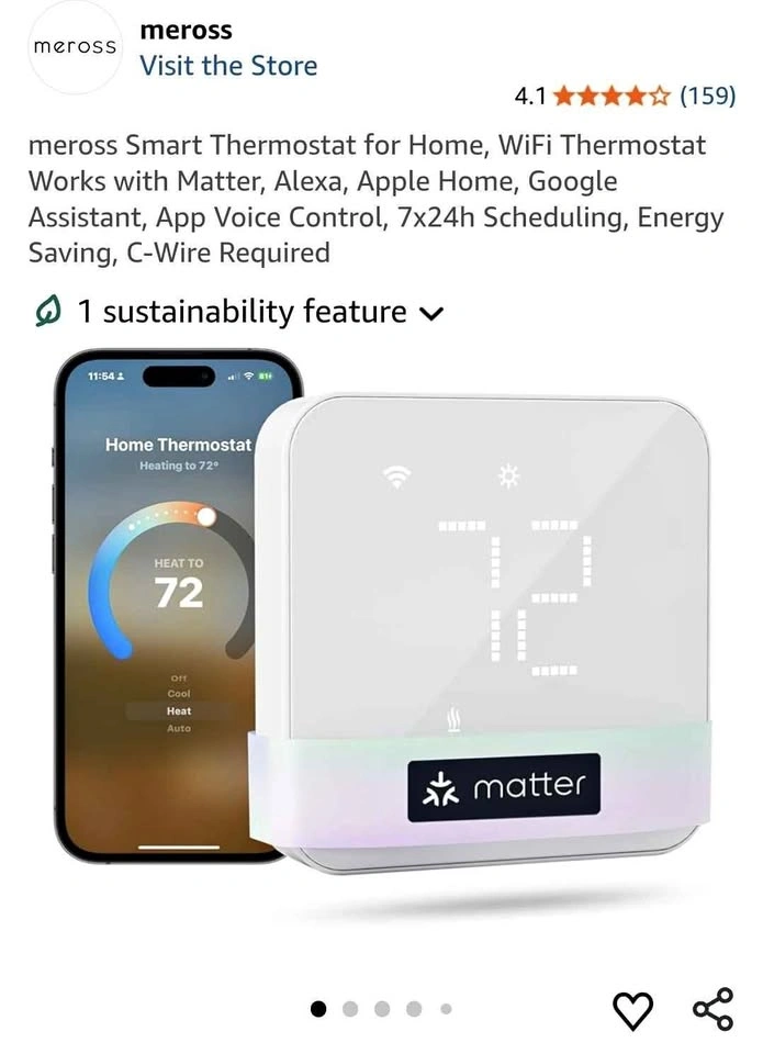 Meross Smart Thermostat WiFi Matter Alexa Apple Home Google