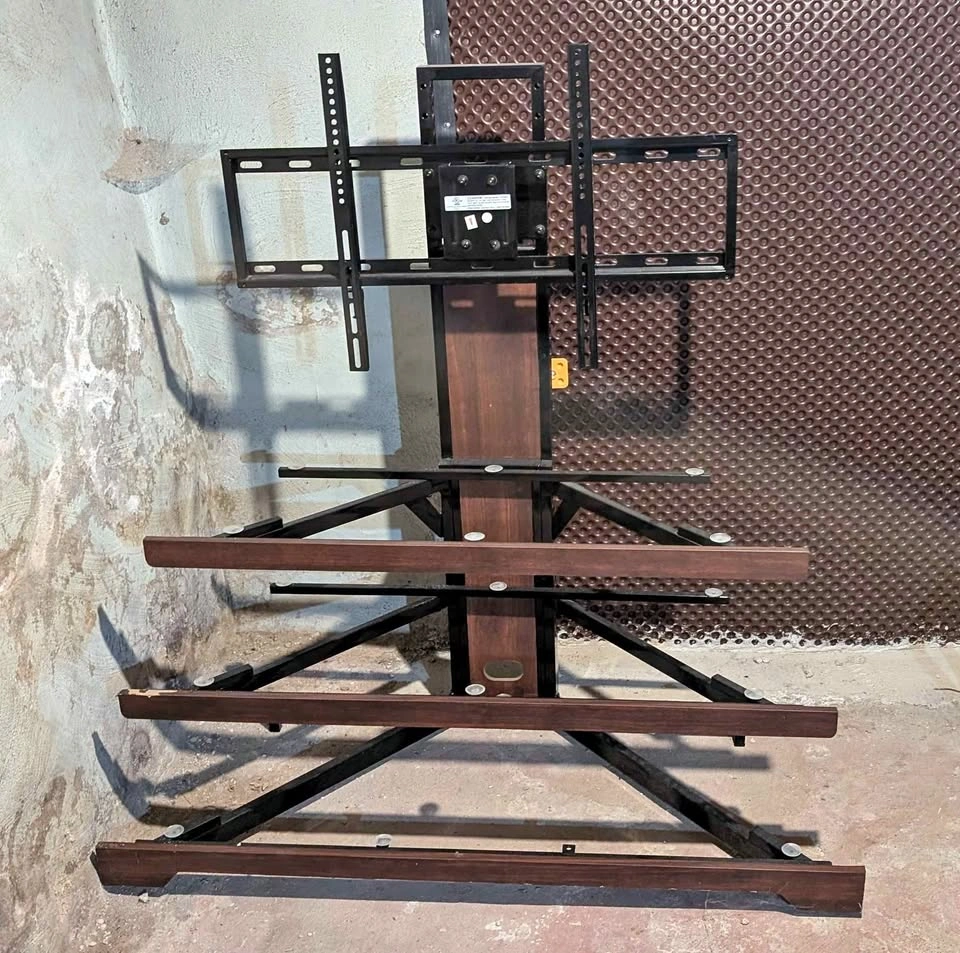 TV Stand - Metal Frame with Black Glass Shelves