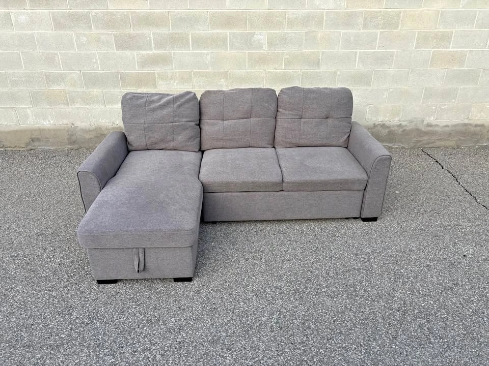 Grey Sectional Sofa Bed with Storage - Free Delivery - Good Cond