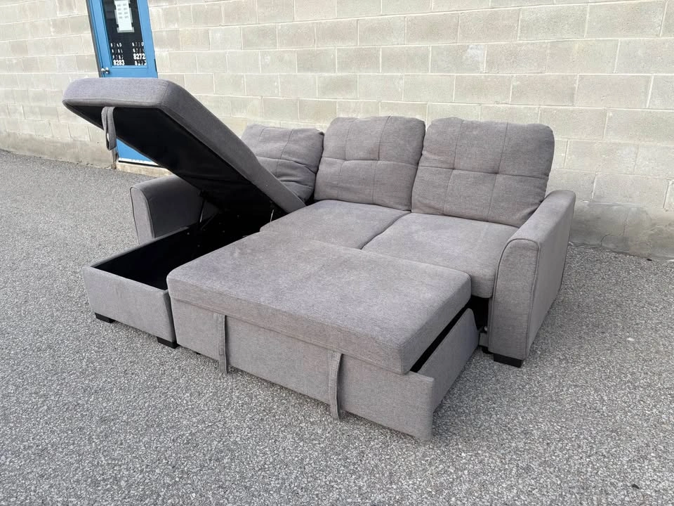 Grey Sectional Sofa Bed with Storage - Free Delivery - Good Cond - photo 2