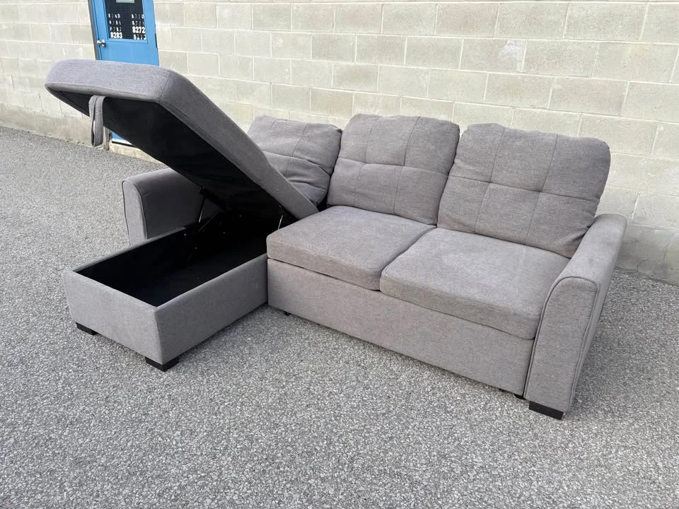 Grey Sectional Sofa Bed with Storage - Free Delivery - Good Cond - photo 3