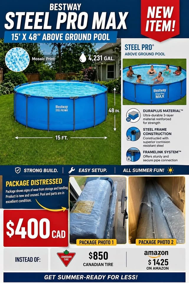 New Bestway Steel Pro Max 15' x 48" Above Ground Pool
