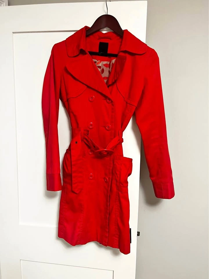Vero Moda Red Double-Breasted Trench with Waist Tie