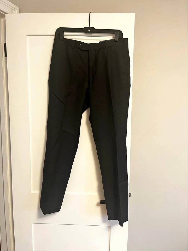 Massimo Dutti Men's Black Tailored 100% Wool Dress Pants