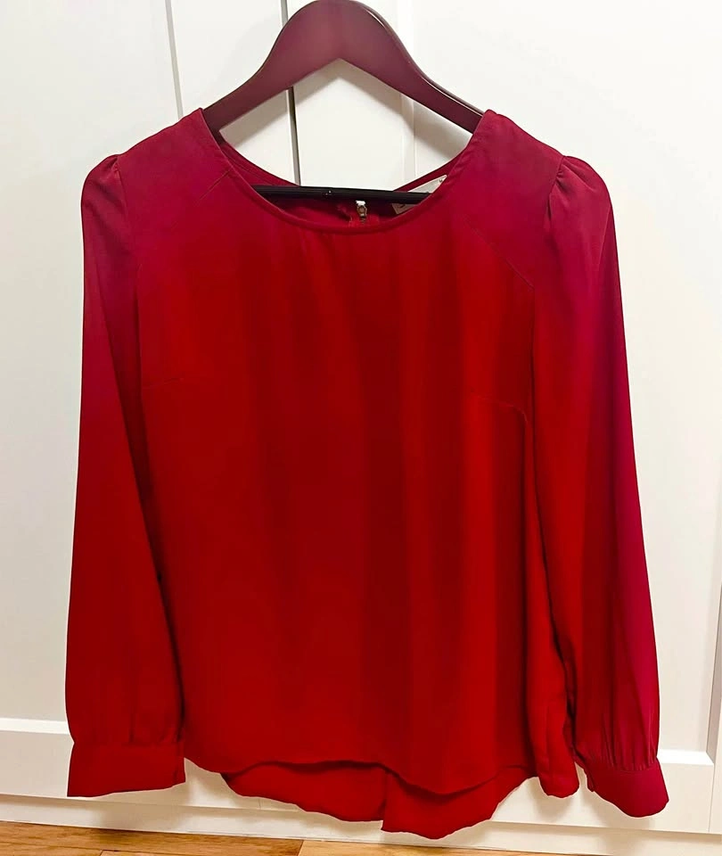 Women’s Red Long-Sleeve Blouse with Subtle Shoulder Detail