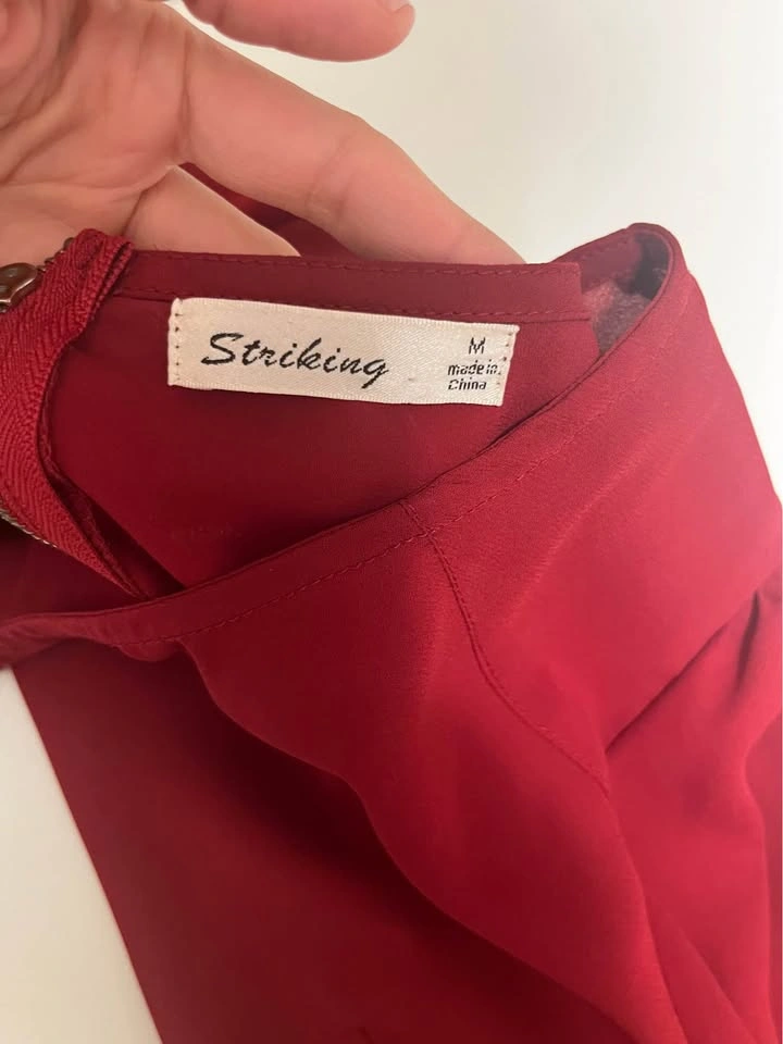 Women’s Red Long-Sleeve Blouse with Subtle Shoulder Detail - photo 2