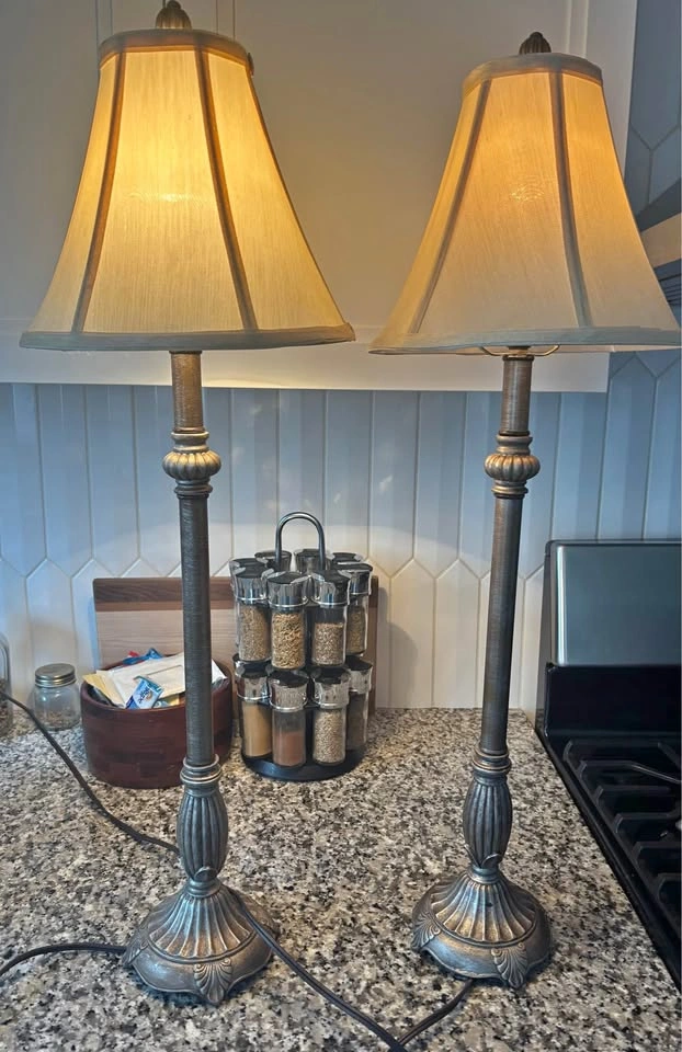Pair of Silver Tone Buffet Lamps