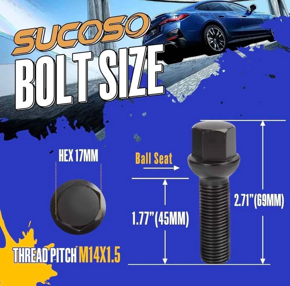 SUCOSO 20PCS M14x1.5 Extended Lug Bolts 45mm Shank Ball Seat - photo 2