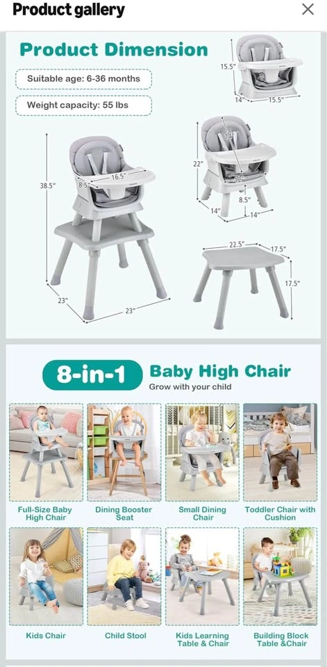 Baby Joy 8-in-1 Convertible High Chair - photo 5
