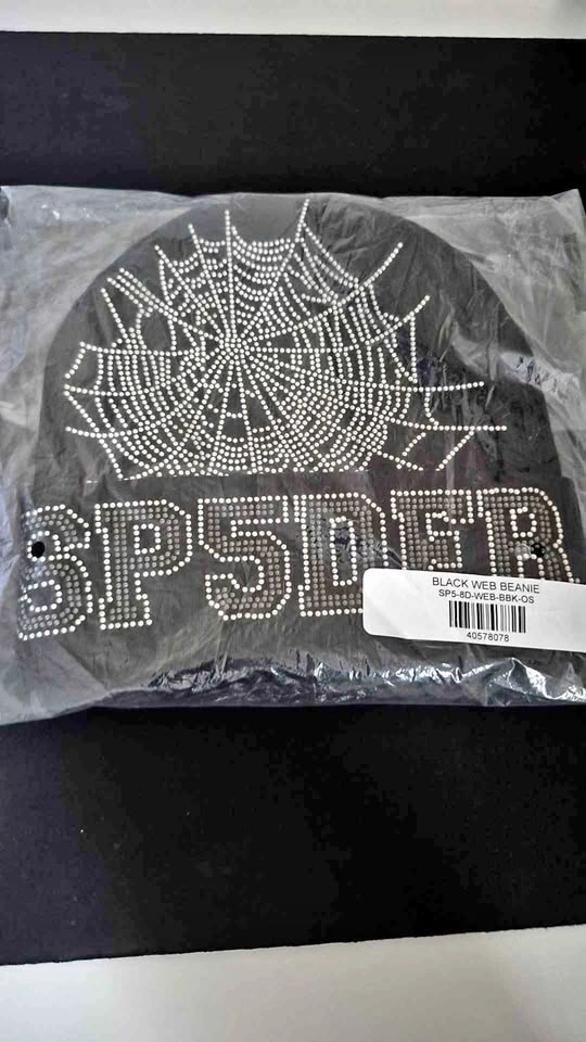 Sp5der Black Web Rhinestone Beanie