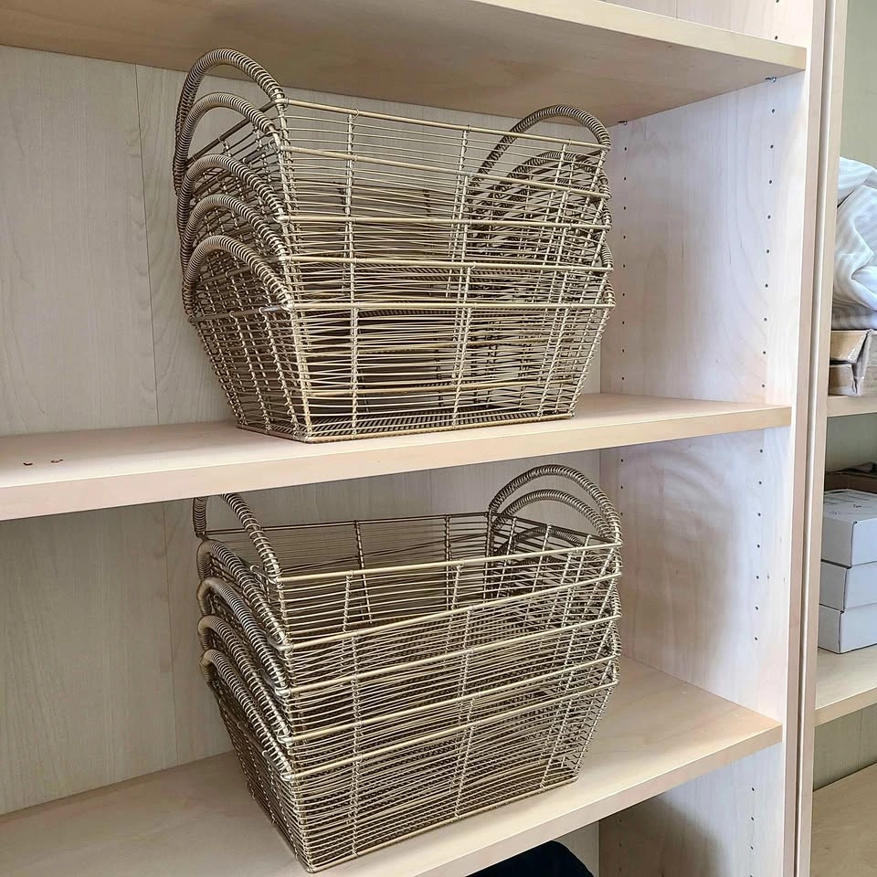 Ten Gold Metal Wicker Baskets