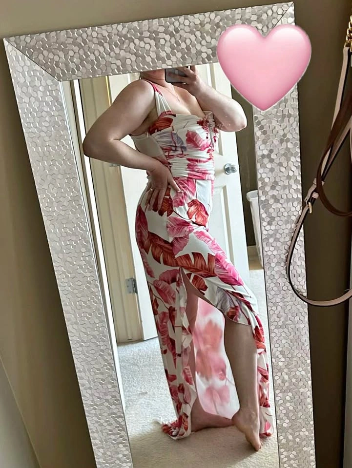 Fashion Nova White Pink Tropical Maxi Dress L OBO