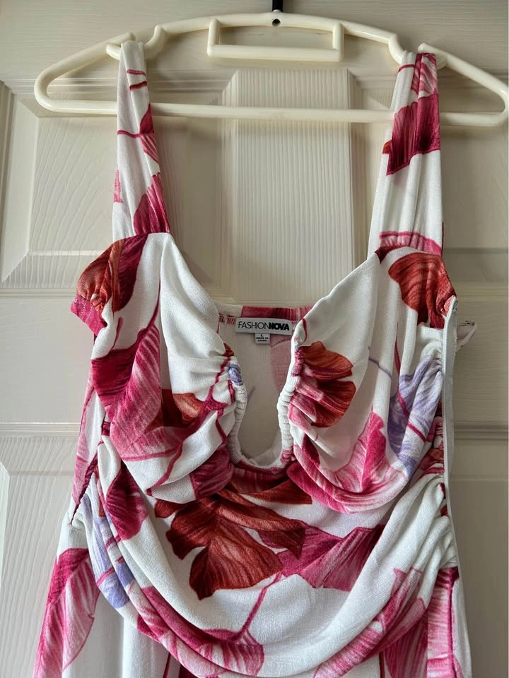 Fashion Nova White Pink Tropical Maxi Dress L OBO - photo 3