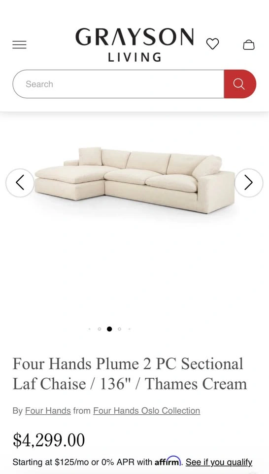 MUST GO- Plume 2-Piece Sectional Thames Cream - Left Chaise - photo 4