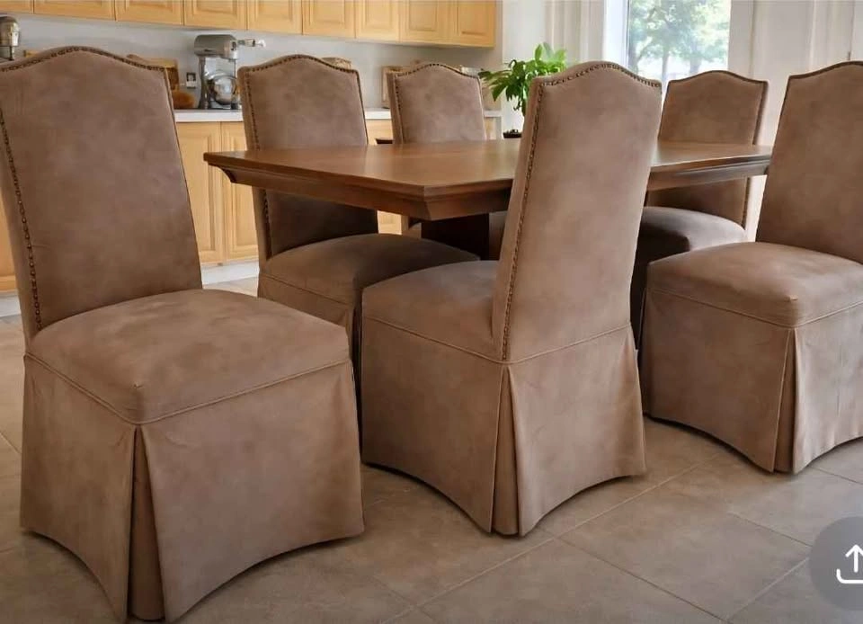 Diningroom Chairs Skirted Microsuede Parsons with Nailhead Trim