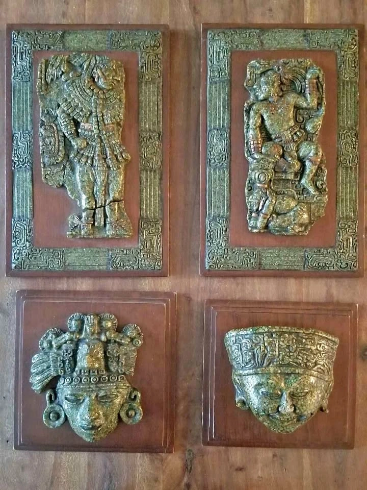 4 Vintage Zarebski Mexican Aztec Malachite Plaques