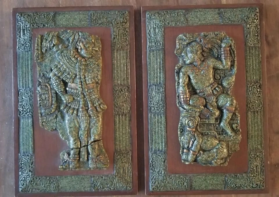 4 Vintage Zarebski Mexican Aztec Malachite Plaques - photo 2