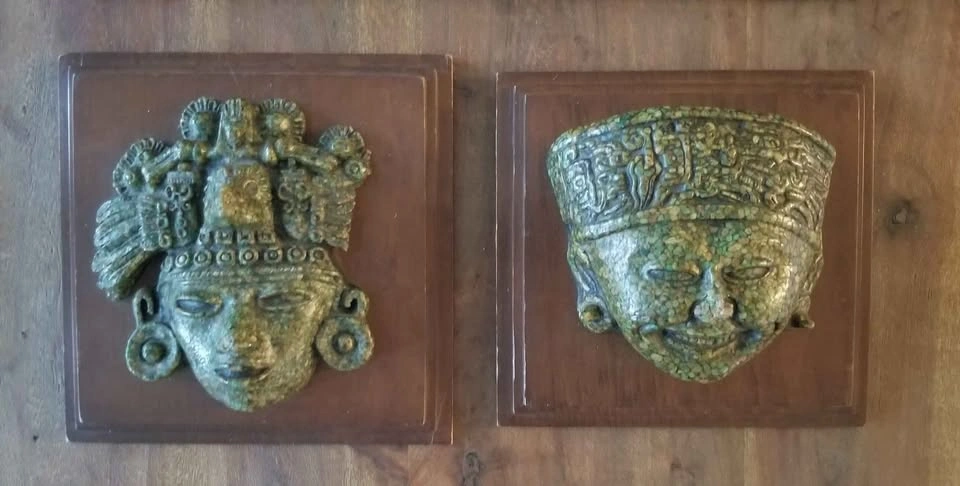 4 Vintage Zarebski Mexican Aztec Malachite Plaques - photo 5