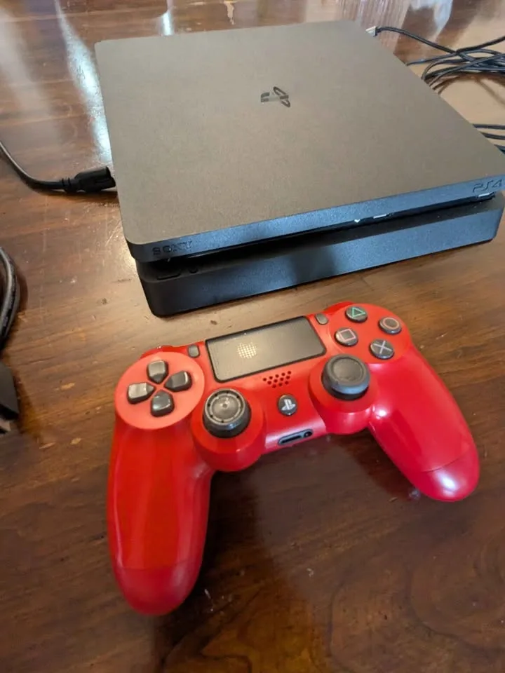 PS4 Console with Red Controller and All Cables - photo 2