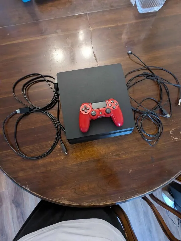 PS4 Console with Red Controller and All Cables - photo 3
